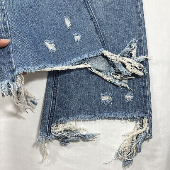 Women’s Denim Jeans High Rise Flare and Wide Leg  Fray Hem Distressed Size M - Picture 5 of 12